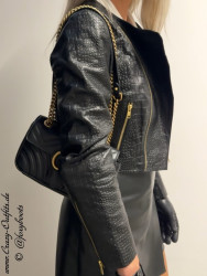 Leather jacket "Dundee" DS-665 Black Crocodile Imprint